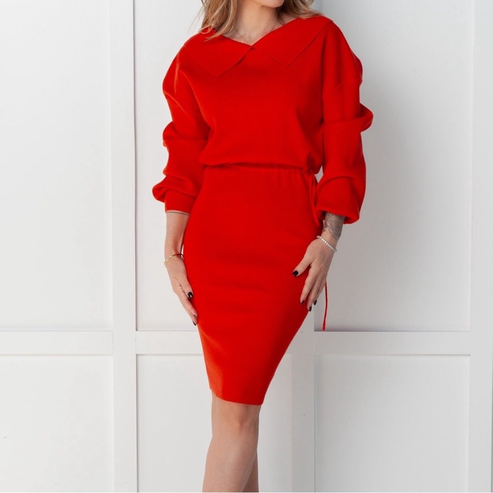 Vibrant Red-Orange Knit Dress